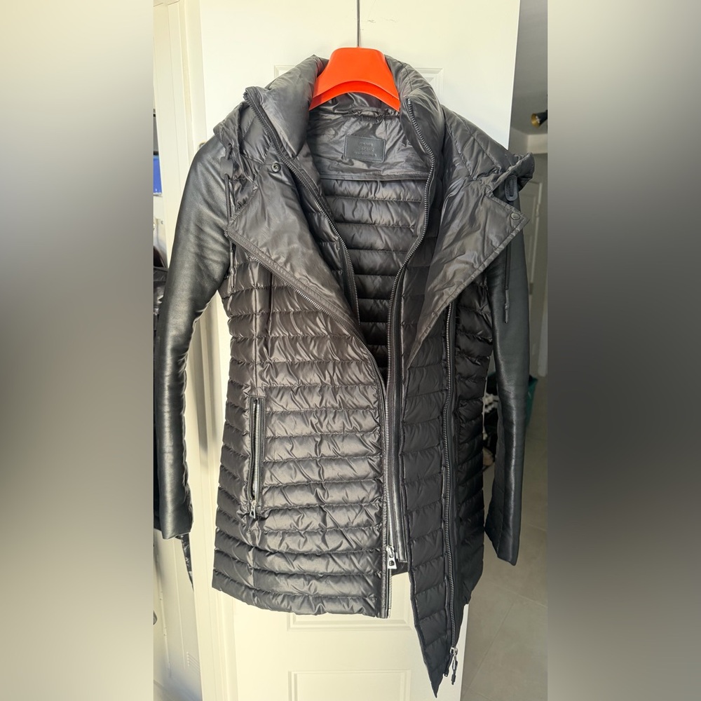 RUDSAK Black Puffer Jacket with Leather Sleeves